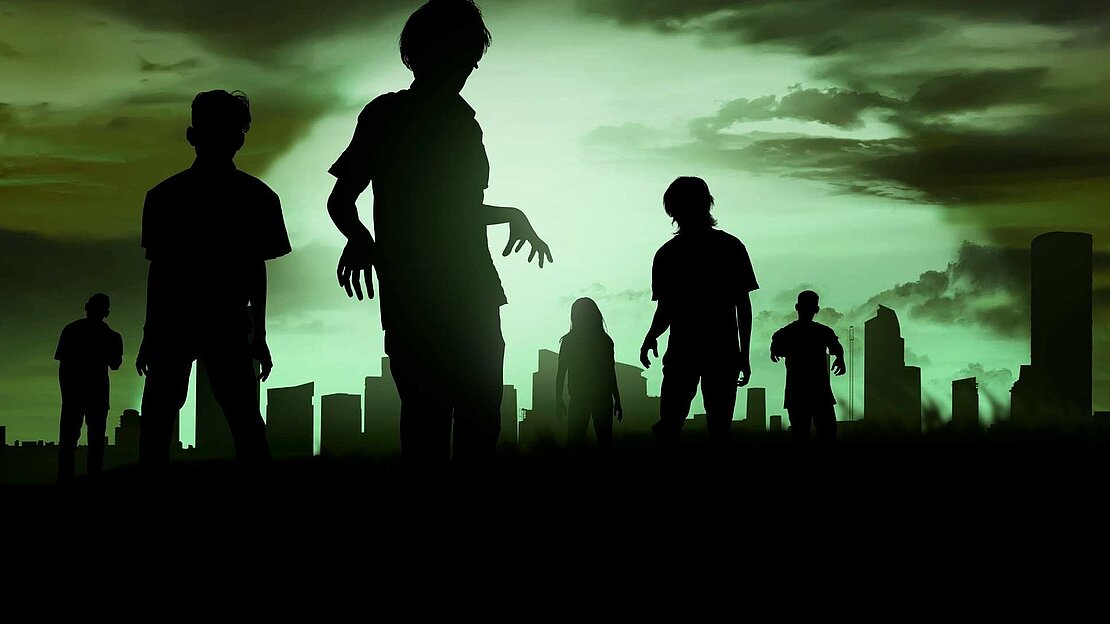 Grafik: Zombies auf einem Friedhof