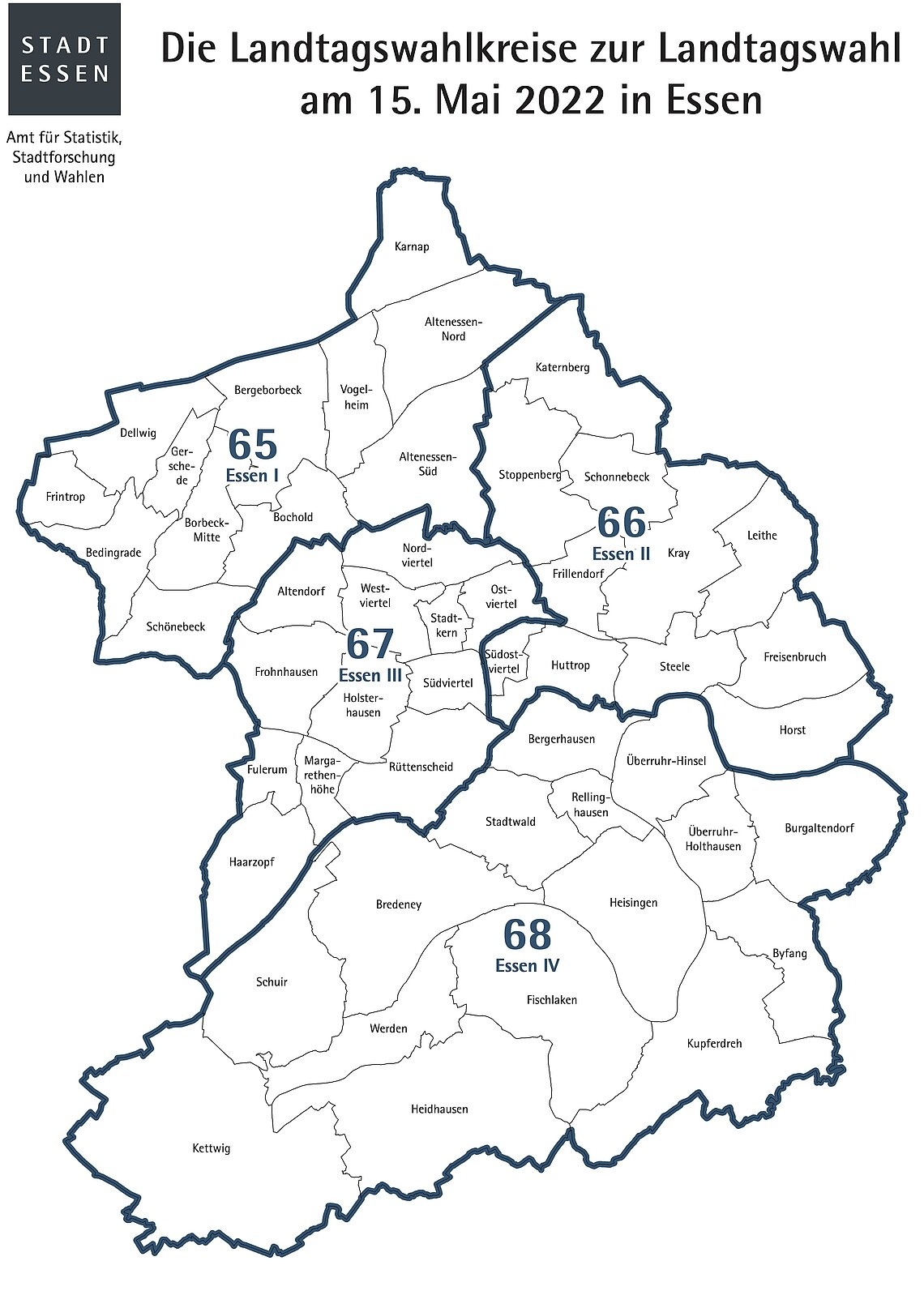 Grafik: Wahlkreise Landtagswahl 2022 | © Stadt Essen